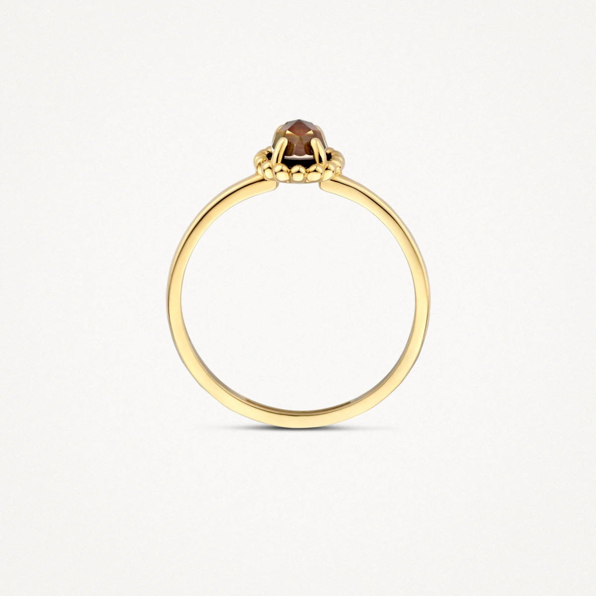 Blush 1272YBQ 14-karaat gouden ring met ovale bruine bergkristal en parelmoer 1.2 mm breed