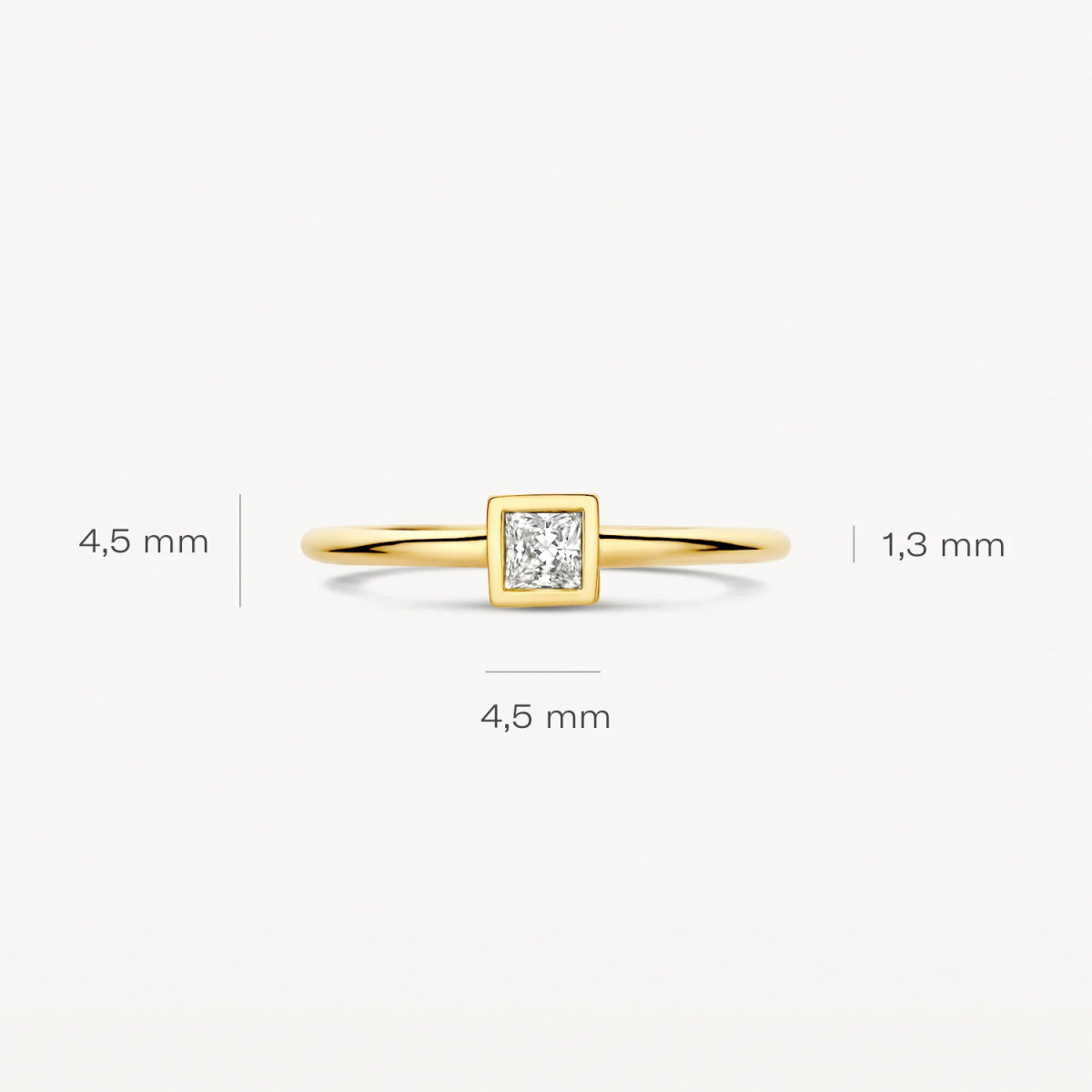 Blush 1274YZI gouden ring met prinses geslepen vierkante zirkonia 4.5 mm 1.3 mm breed