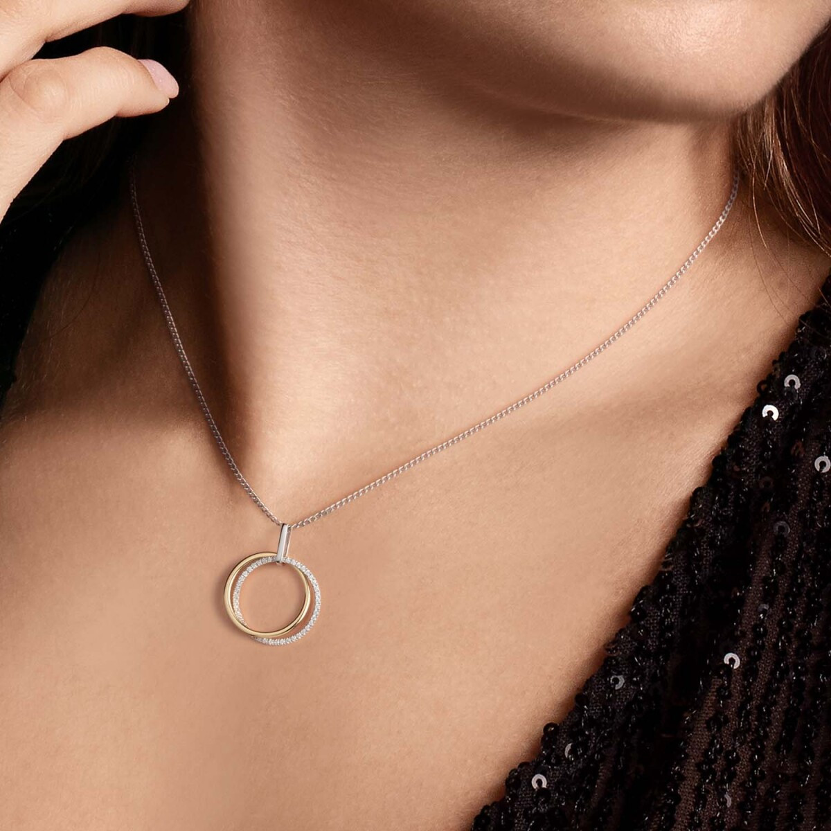 GLOW 120.0807.00 bicolor glanzende hanger met steen transparante zirkonia pavé - Diameter 17 mm