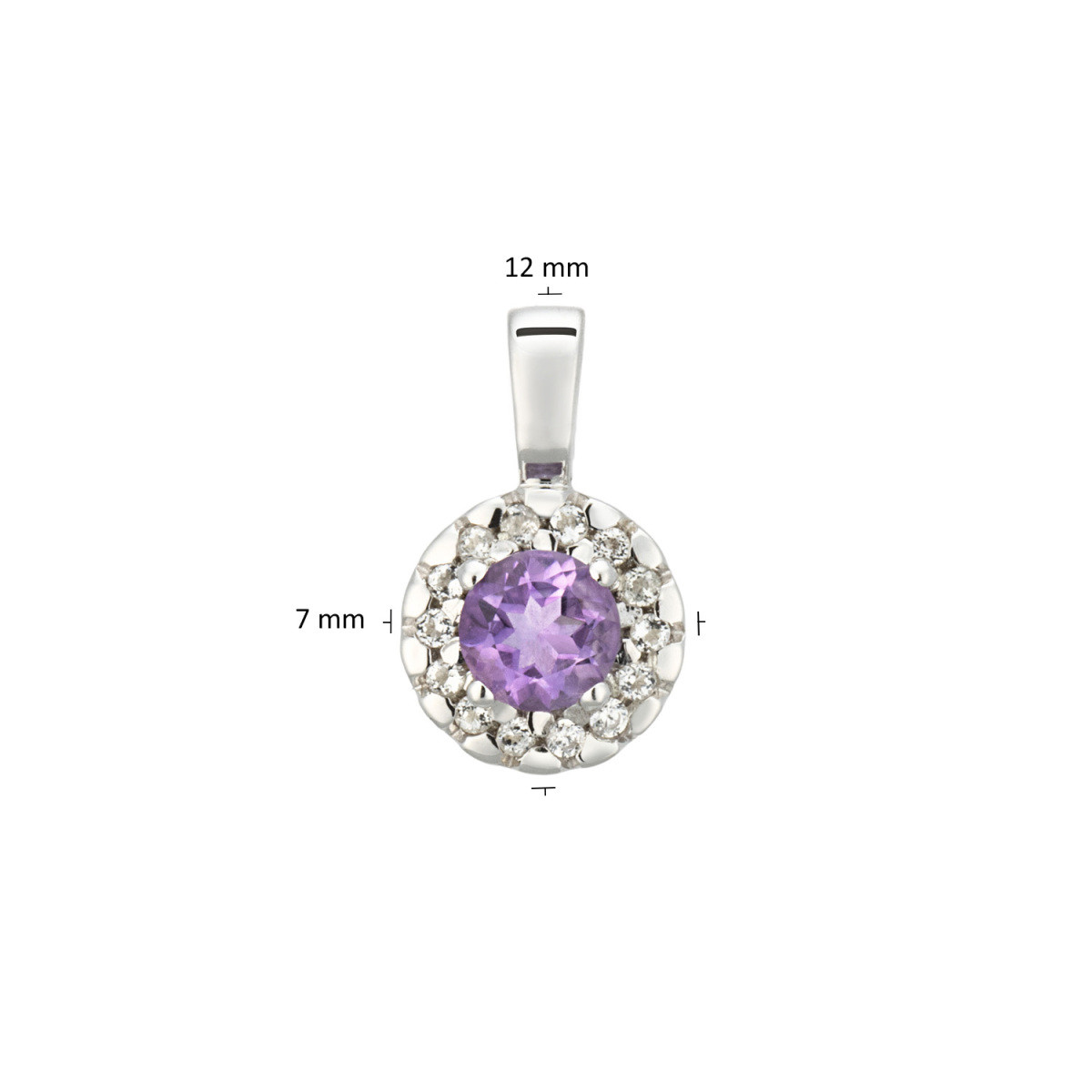 GLOW 120.0815.00 zilveren ronde hanger met steen amethist en zirkonia 7 mm breed - Hoogte 12 mm
