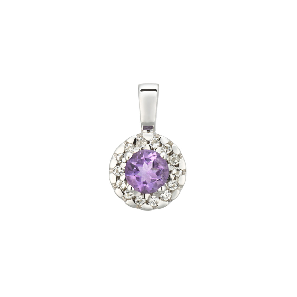 GLOW 120.0815.00 zilveren ronde hanger met steen amethist en zirkonia 7 mm breed - Hoogte 12 mm