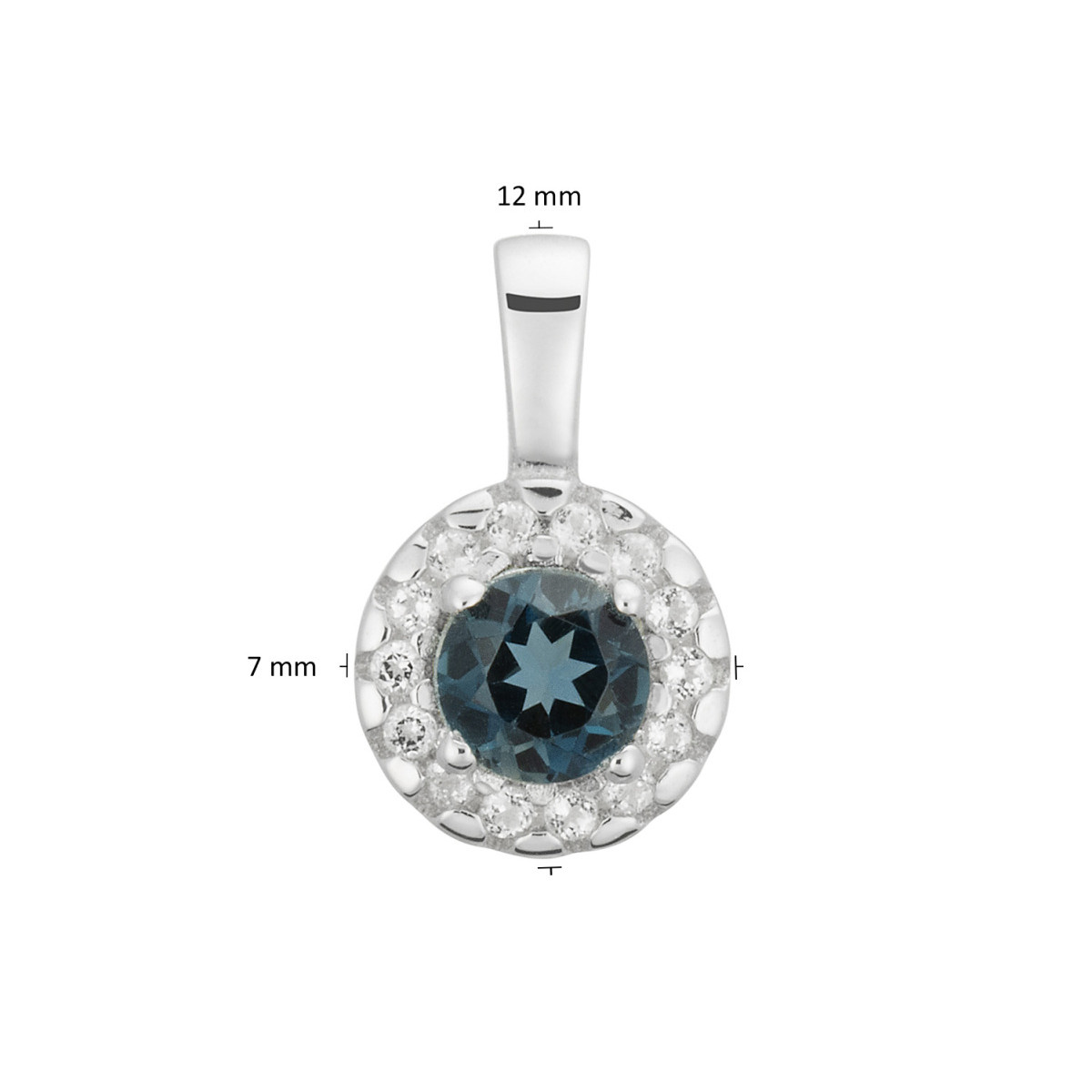 GLOW 120.0817.00 zilveren ronde hanger met steen briljant geslepen blauwe topaas 7 mm breed - Hoogte 12 mm