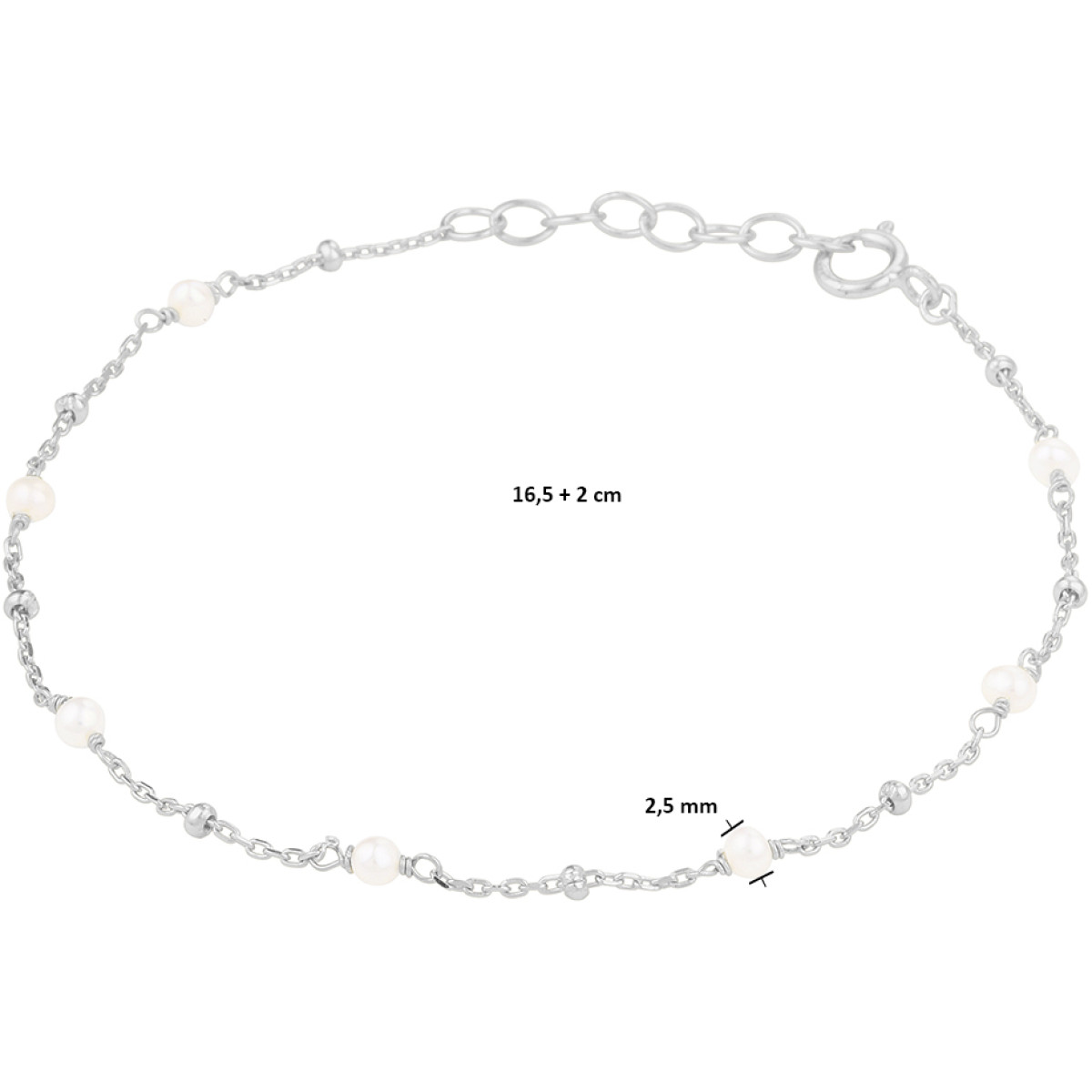 Gerhodineerd zilveren armband met witte parels