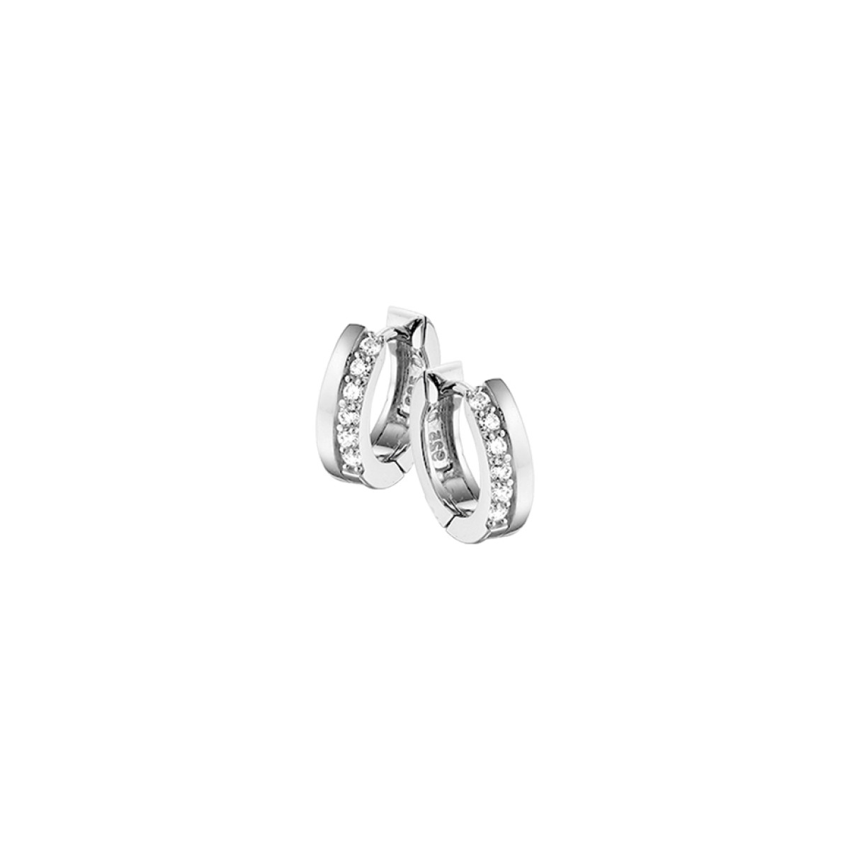 Klapcreolen zilverkleurig met zirkonia 3 mm breedte