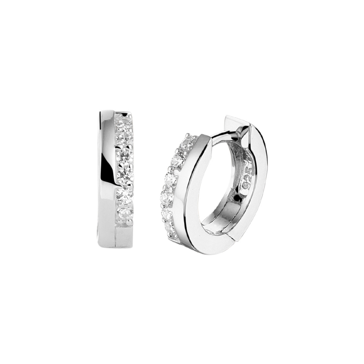 Klapcreolen zilverkleurig met zirkonia 3 mm breedte