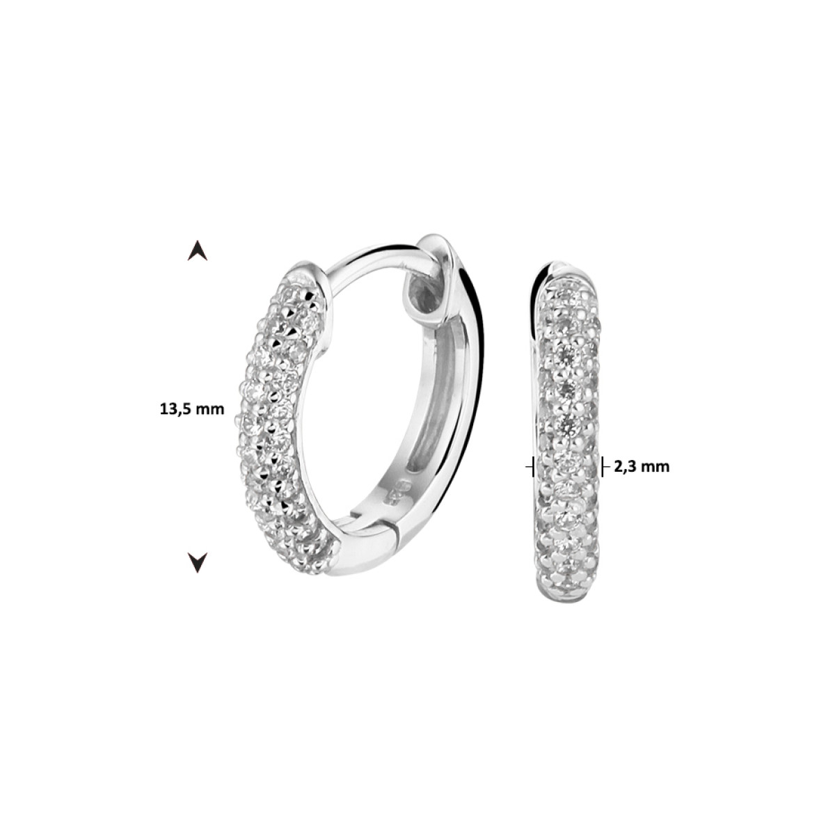 Luxe zirkonia zilverkleurige klapcreolen 2.5 mm breedte