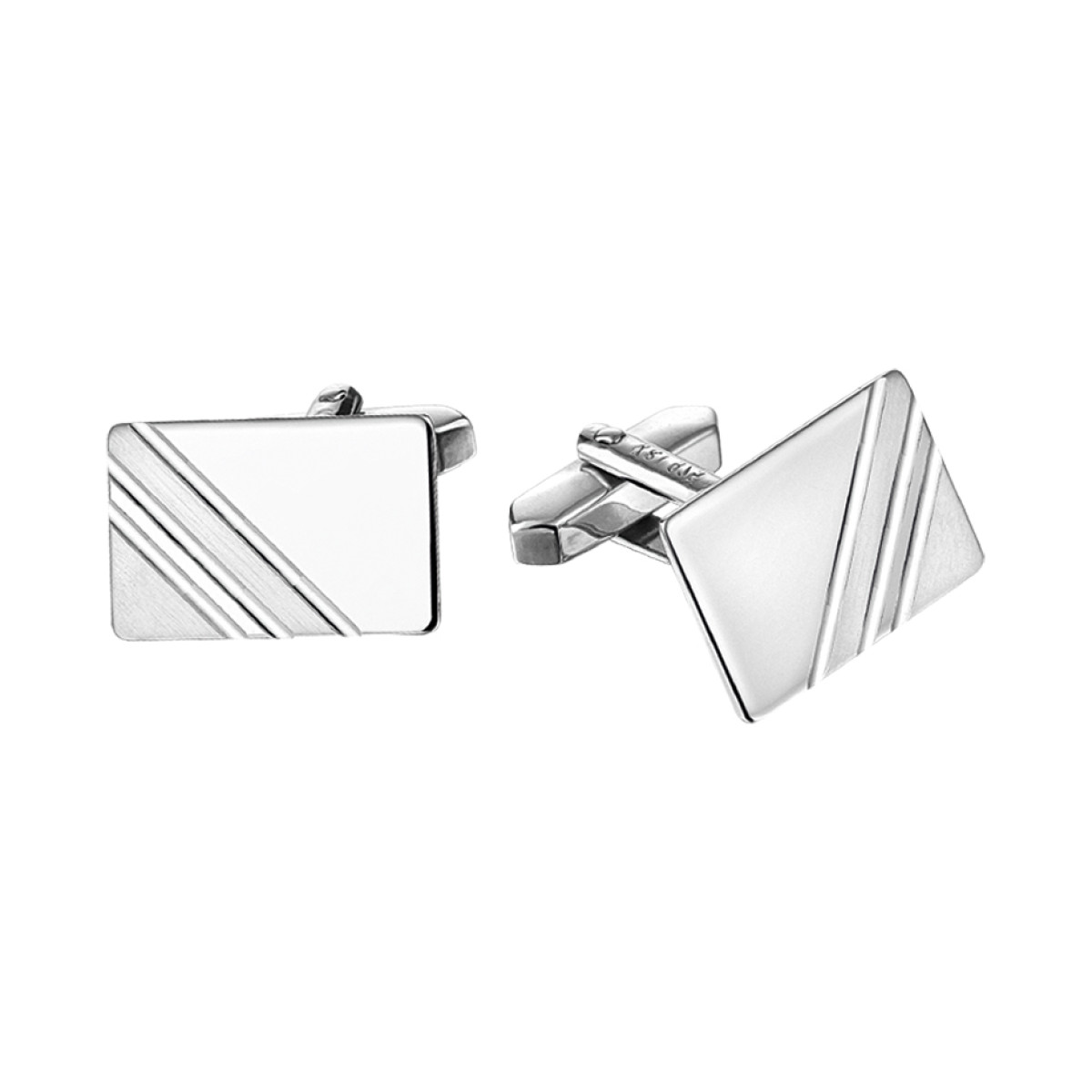 Manchetknopen met schuine gravure in zilver 20 x 13 mm
