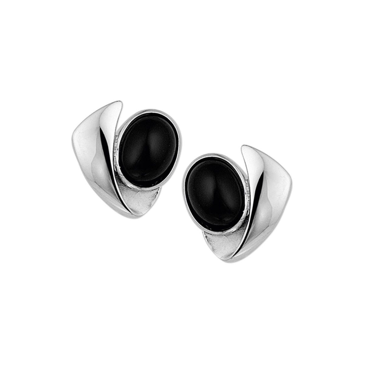 Mooie oorknoppen met onyx van zilver 15.5 mm hoog