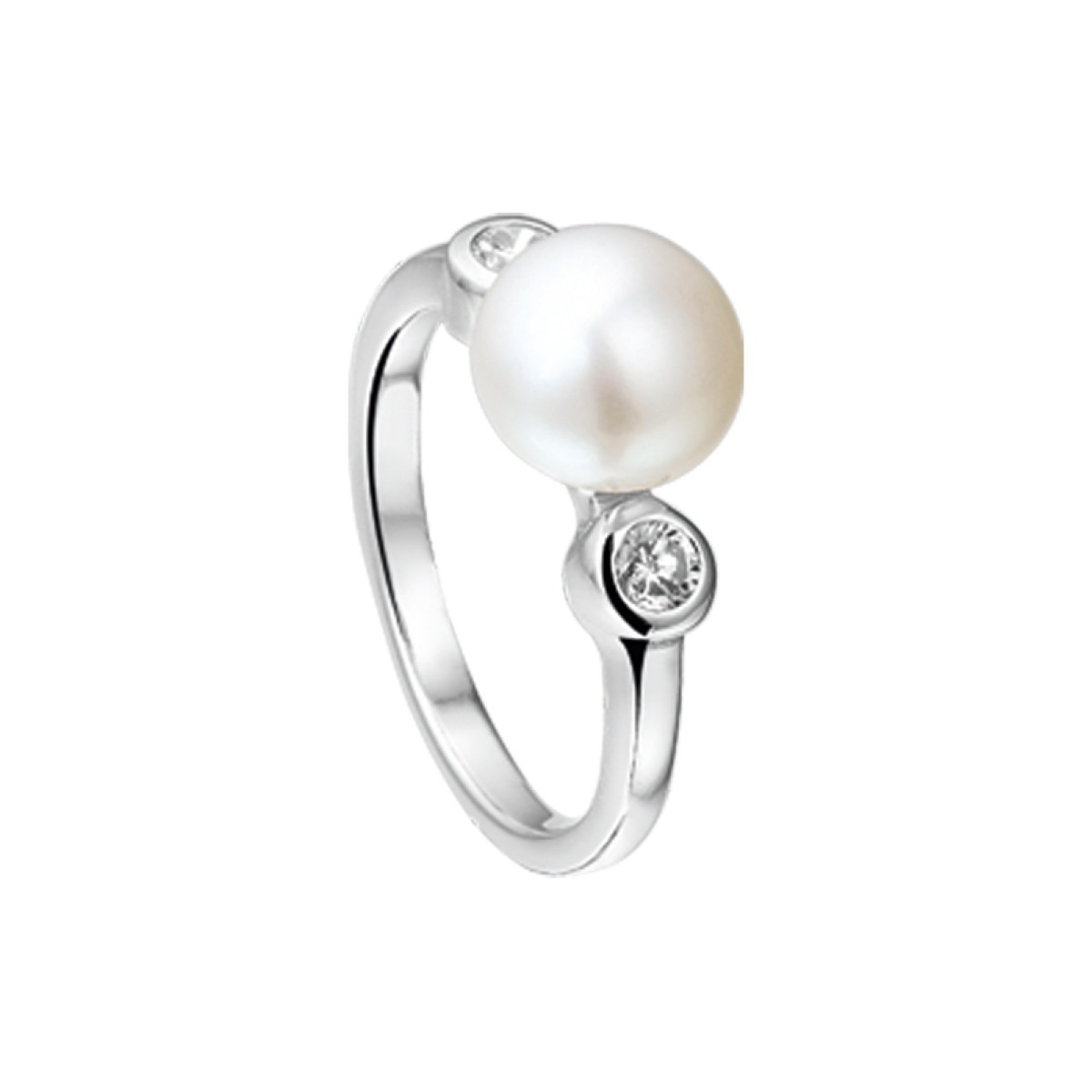 Ring met parel met zirkonia's van zilver