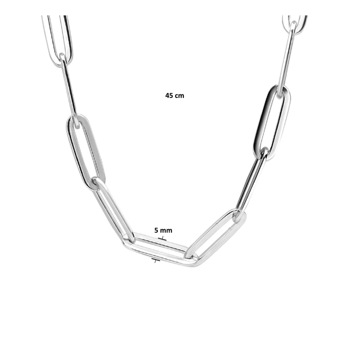 Zilver collier paperclip 5.0 mm 45 cm