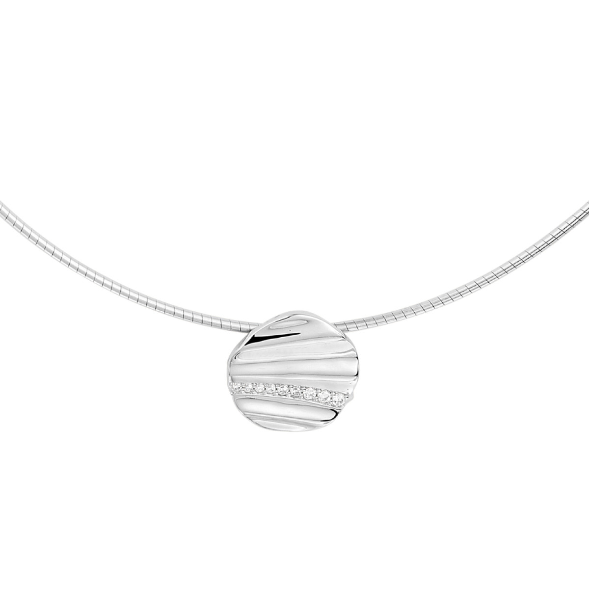 Zilveren collier met ronde hanger met zirkonia's