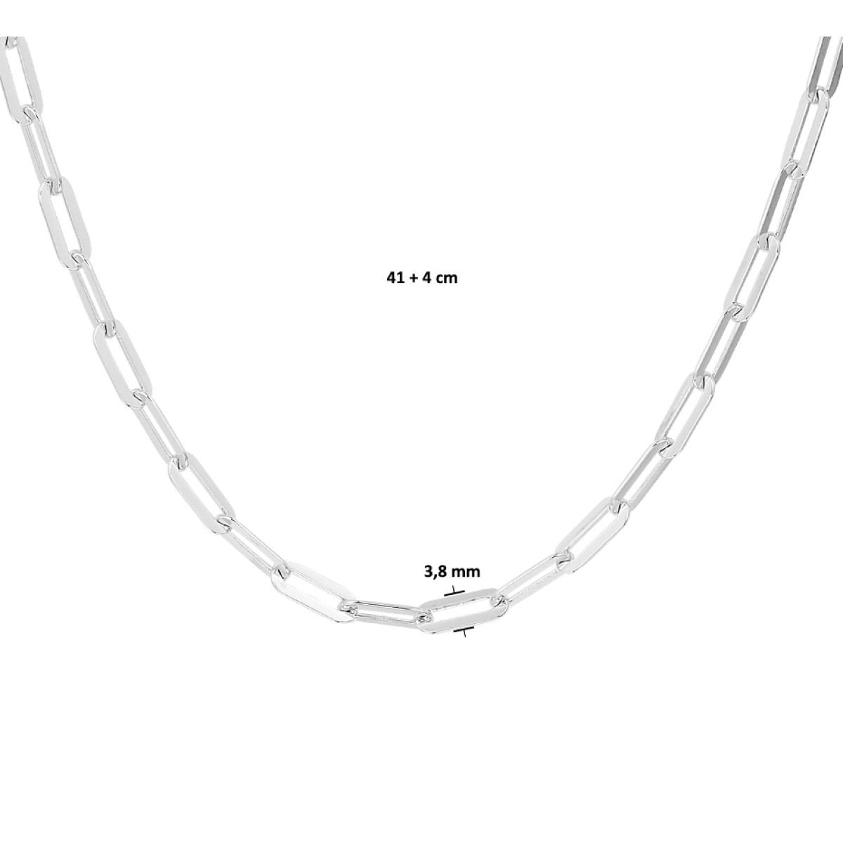 Zilveren paperclip collier 3.8 mm 41+4 cm