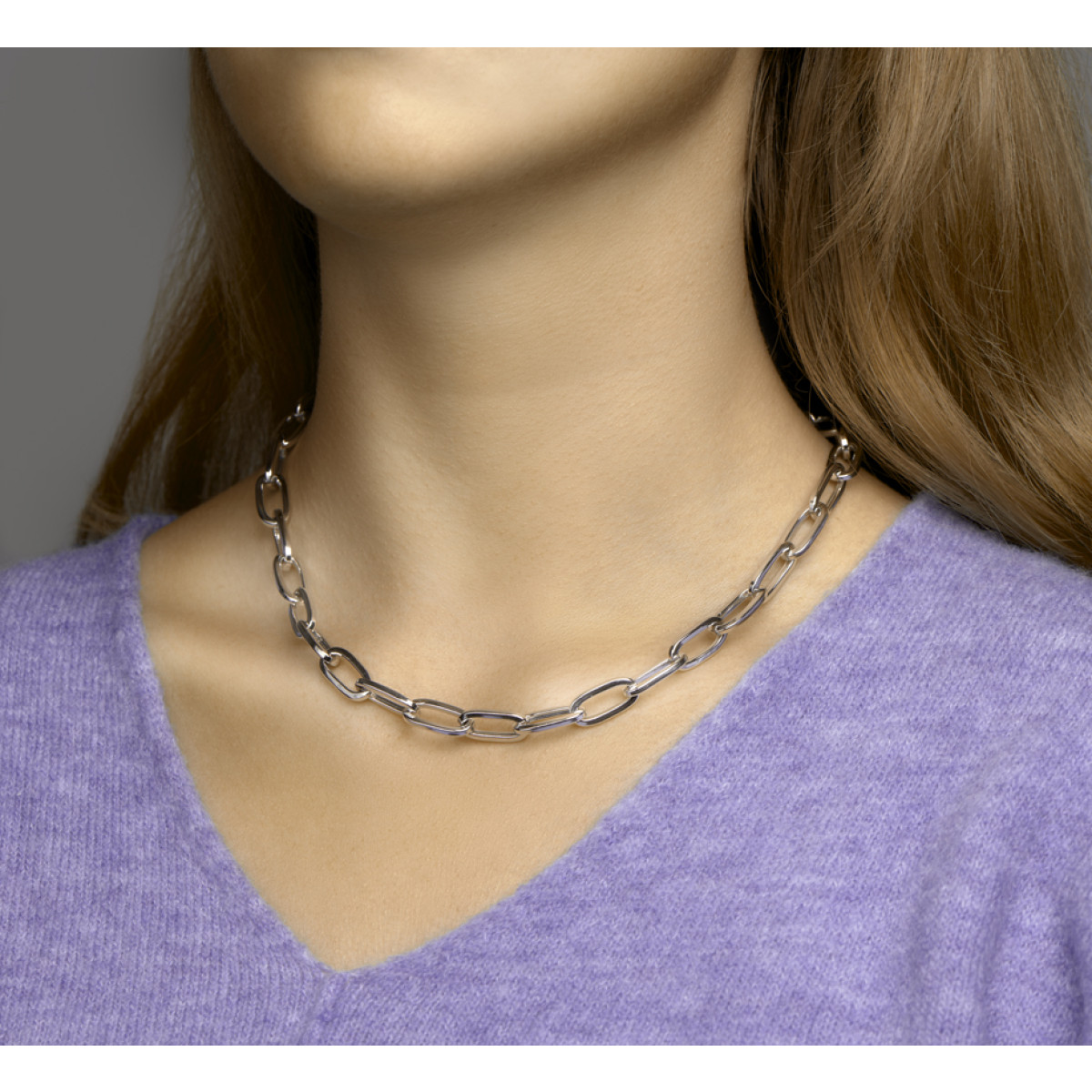Zilveren paperclipcollier 8.6 mm 45 cm