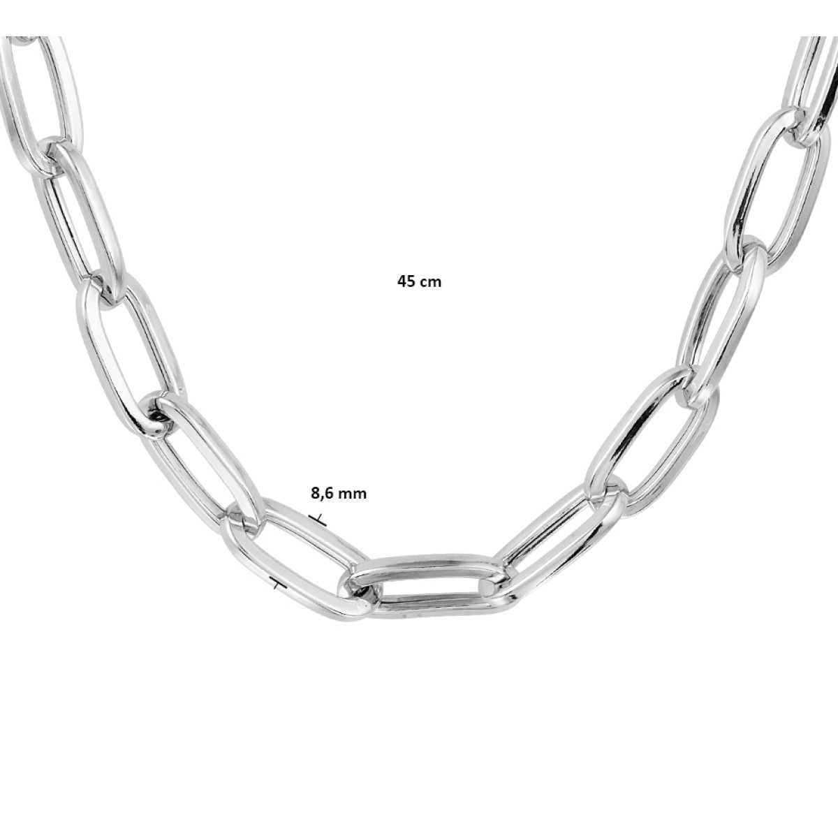 Zilveren paperclipcollier 8.6 mm 45 cm
