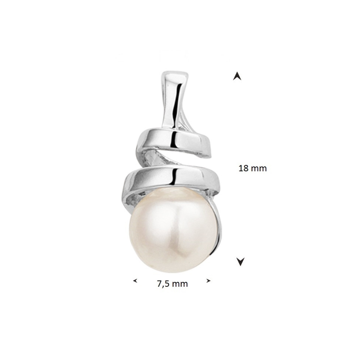 Zilveren parel hanger 18 x 9 mm 