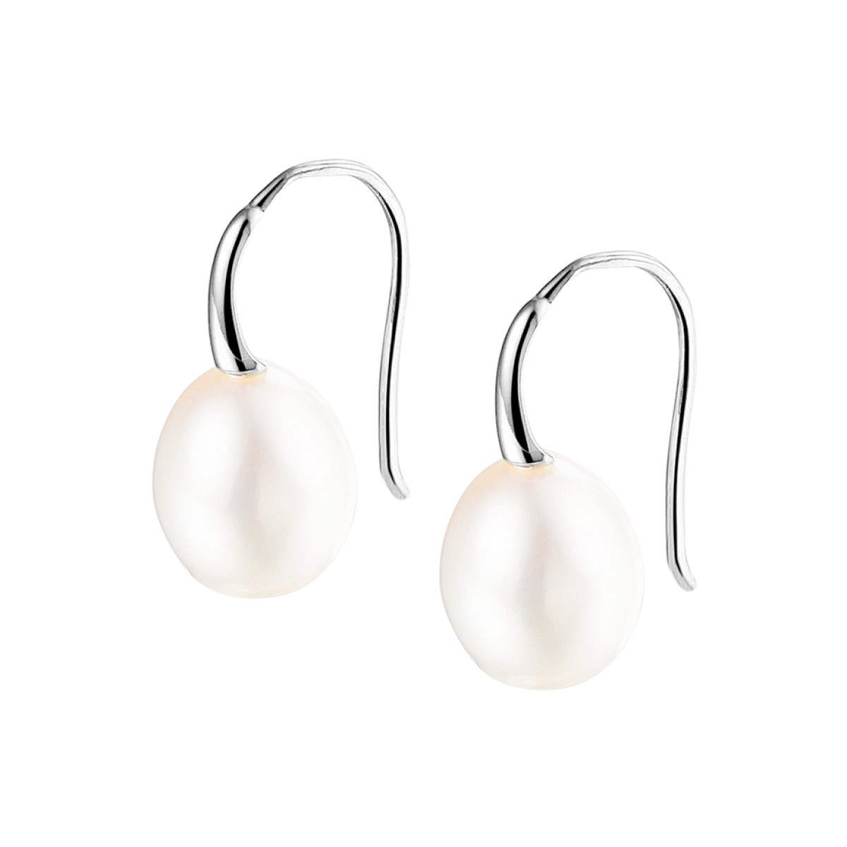 Zilveren parel oorhangers 10 mm x 8.5 mm