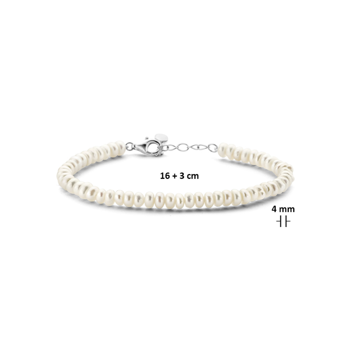 Zilveren parelarmband 4 mm 16-19 cm