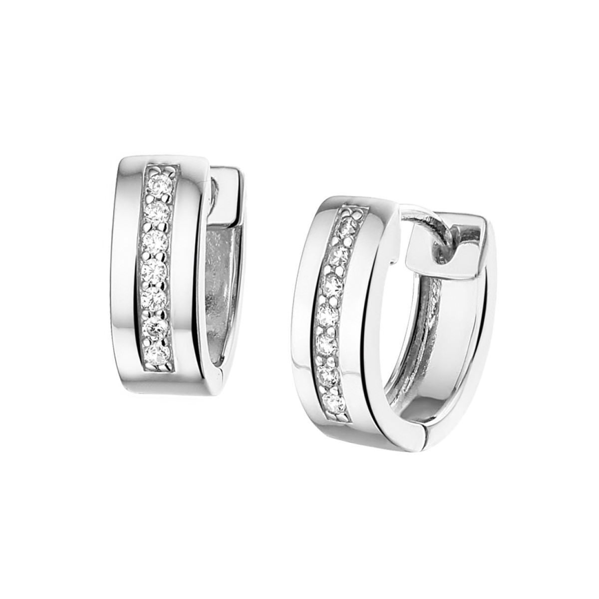 Zilverkleurige klapcreolen met zirkonia 5.5 mm breed