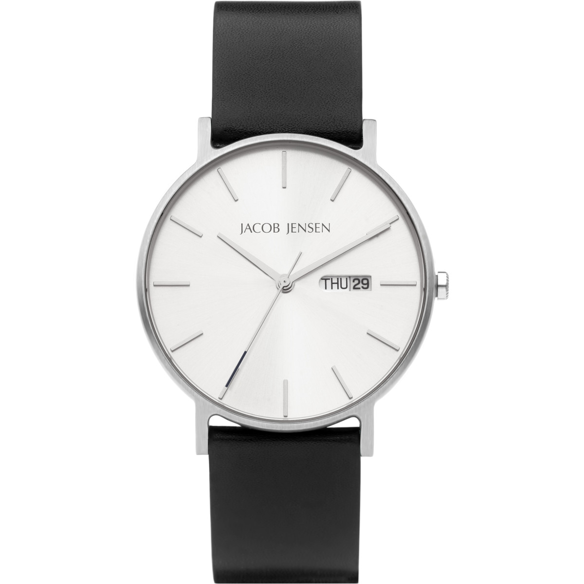 Jacob Jensen 160 Timeless Nordic Contemporary herenhorloge van titanium en leer Ø 40 mm