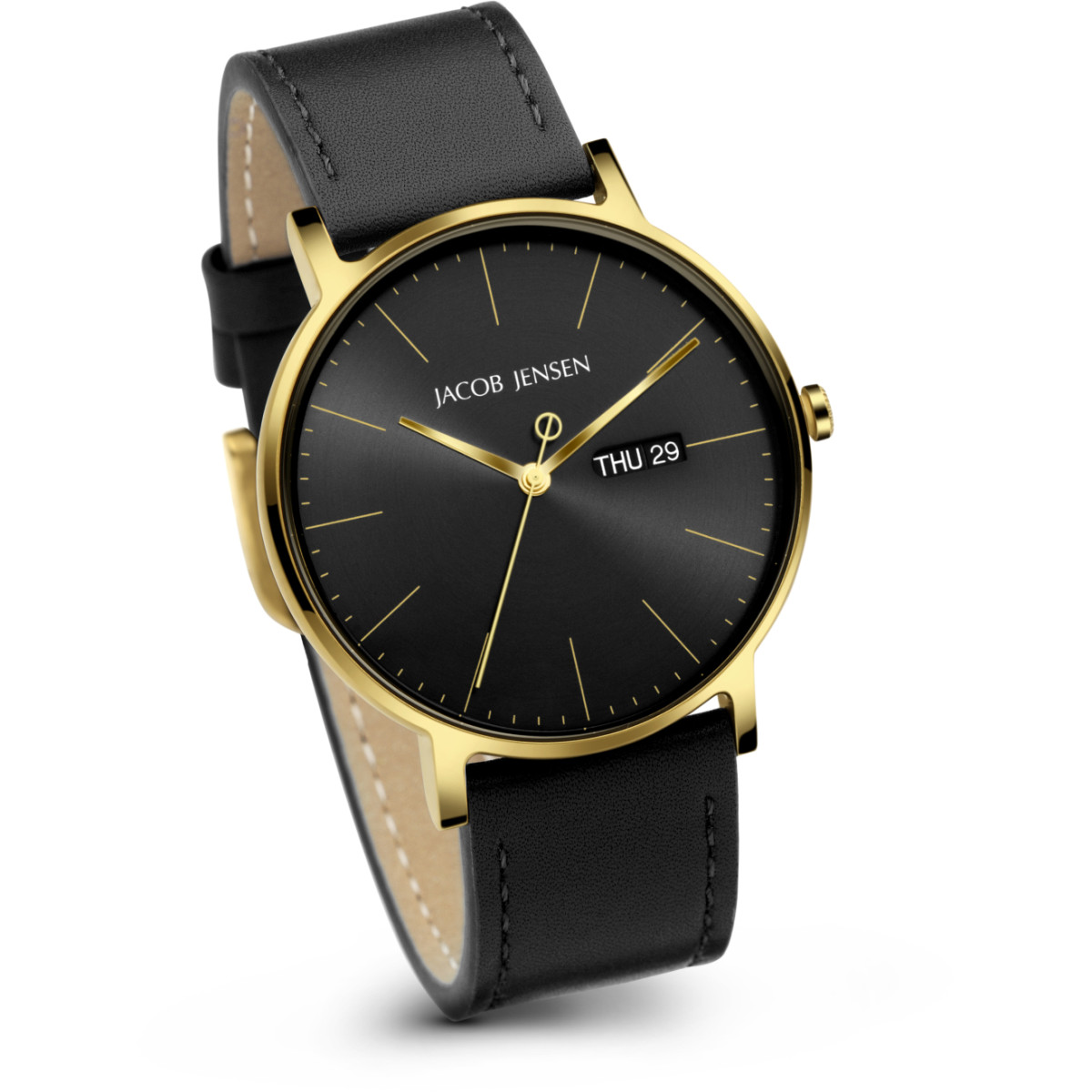 Jacob Jensen Nordic 165 herenhorloge van goudkleurig titanium met zwarte wijzerplaat Ø 40 mm