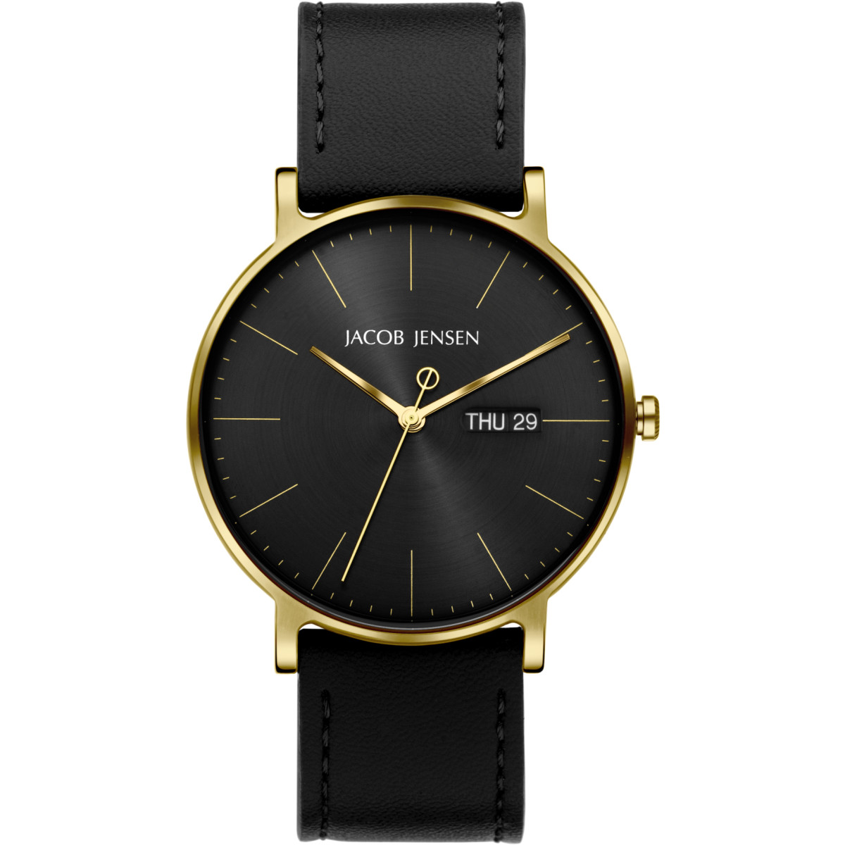 Jacob Jensen Nordic 165 herenhorloge van goudkleurig titanium met zwarte wijzerplaat Ø 40 mm