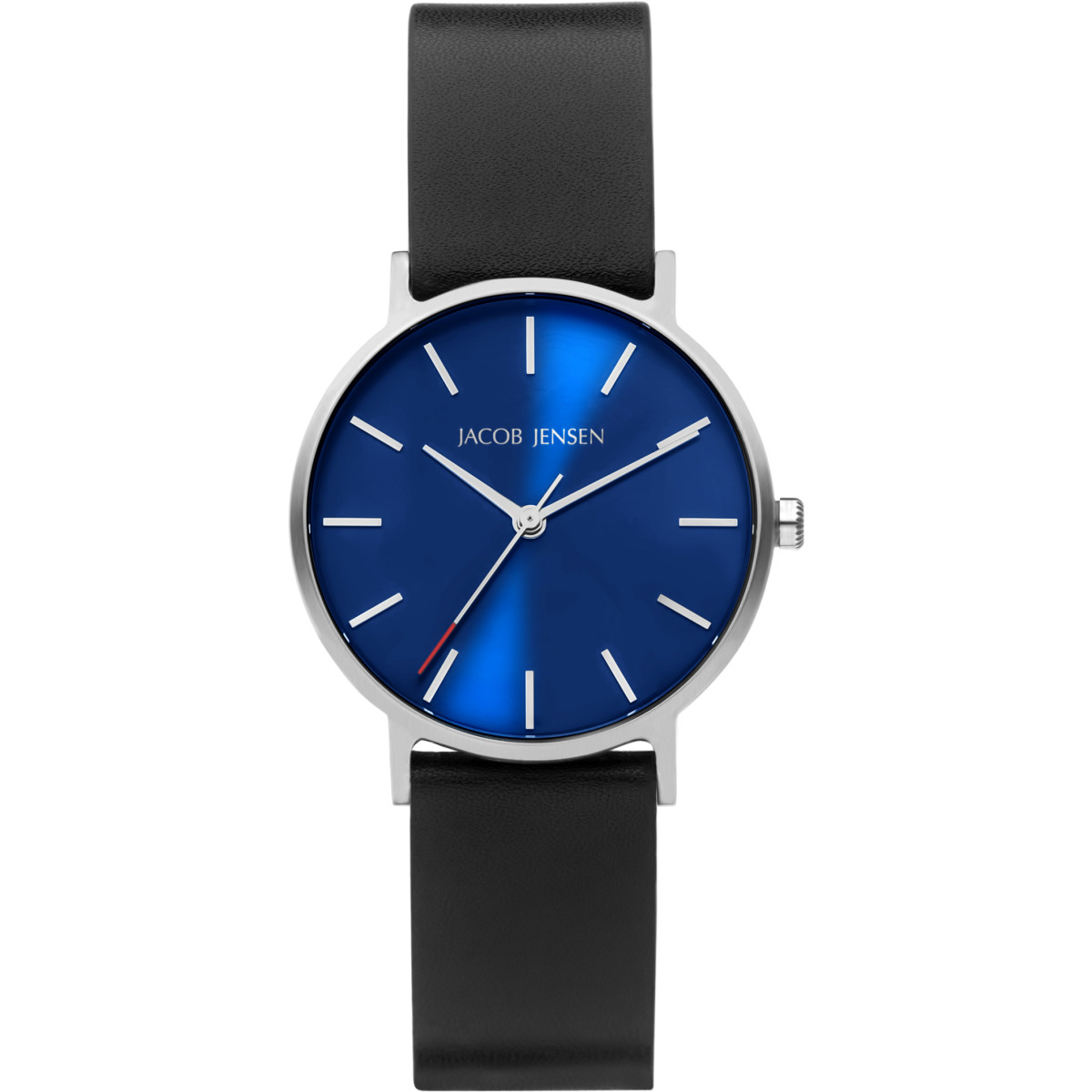 Jacob Jensen Timeless Nordic 171 blauw dameshorloge met zwarte vegan leren band