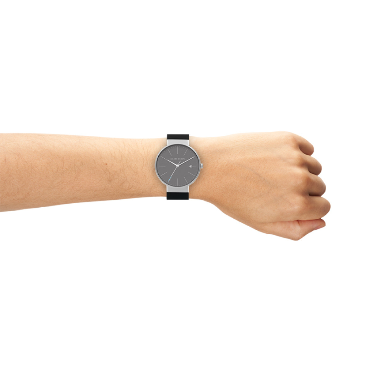 Jacob Jensen Timeless Nordic 182 herenhorloge van titanium met zwarte siliconen band. 37 mm