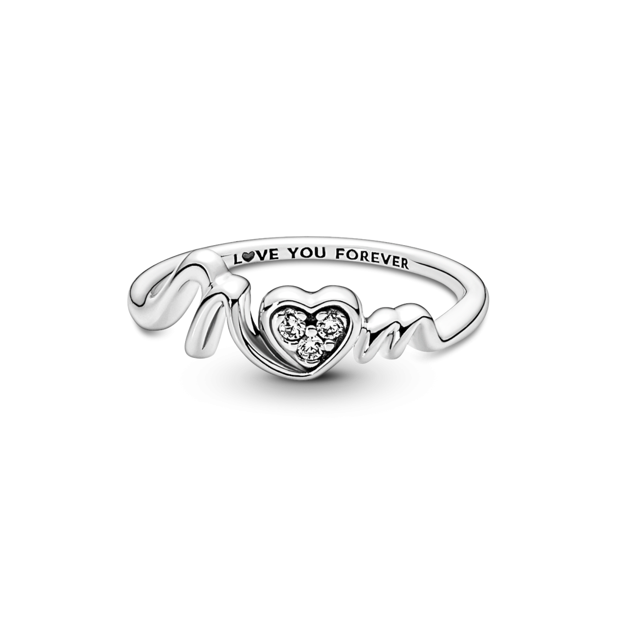 Pandora Moments 191149C01 hartjes ring met Mum / Mama en met transparante zirkonia