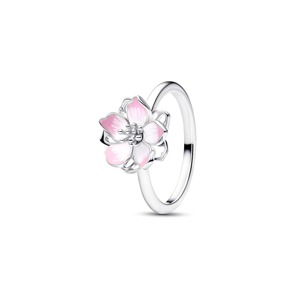 Pandora Moments 194371C01 zilveren ring met kersenbloesem van roze emaille