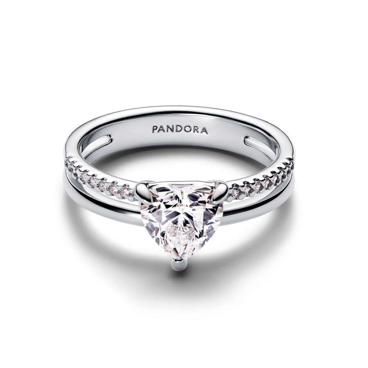 Pandora Timeless 193100C01 zilveren ring met zirkonia hartje en dubbele band