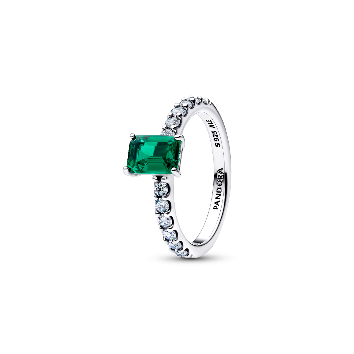 Pandora Timeless 194506C01 zilveren ring met groene man made kristal