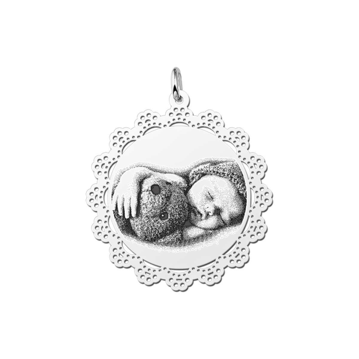 Ronde fotohanger met bewerkte rand zilver - 33 mm - Names4ever