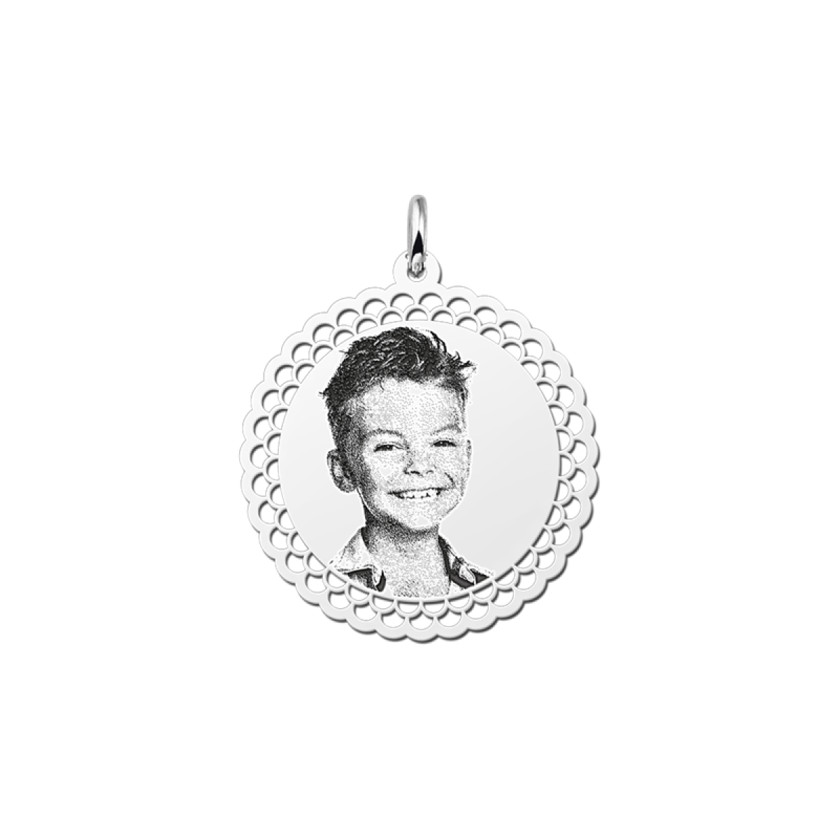 Zilveren foto hanger met sierlijke rand - 26 mm - Names4ever