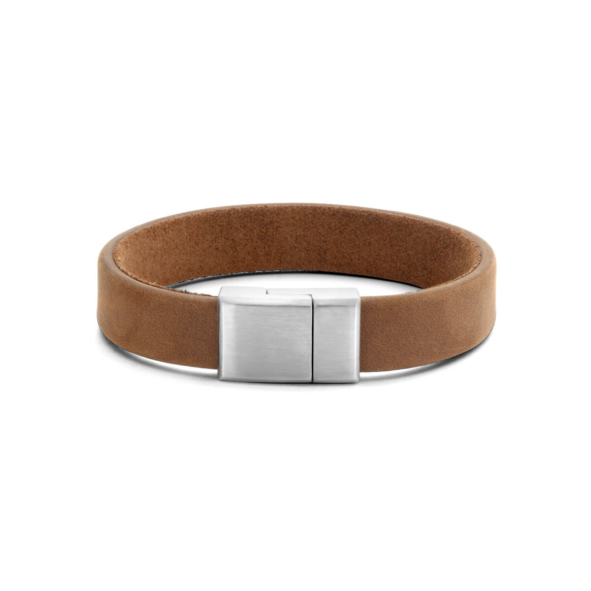 Cognac leren herenarmband met stalen sluiting