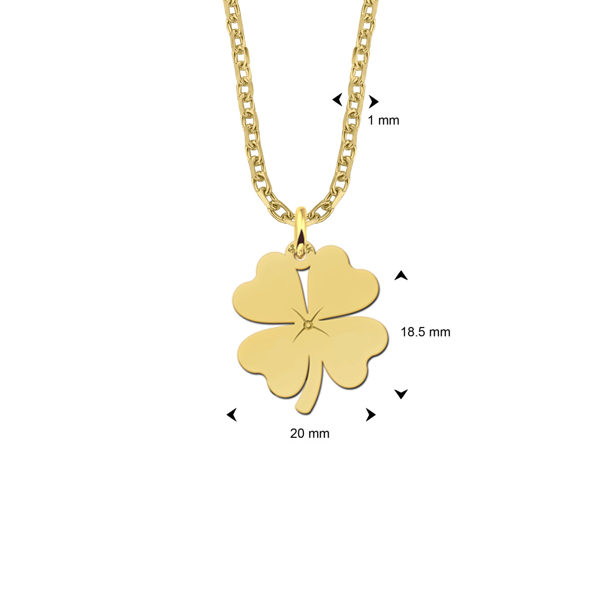 Names4ever gouden klavertje ketting - Lengte 45-50 cm