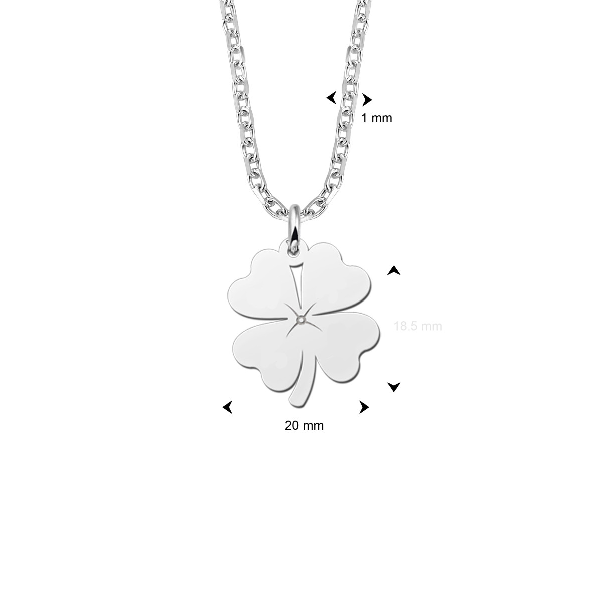 Names4ever zilveren klavertje ketting - Lengte 45-50 cm
