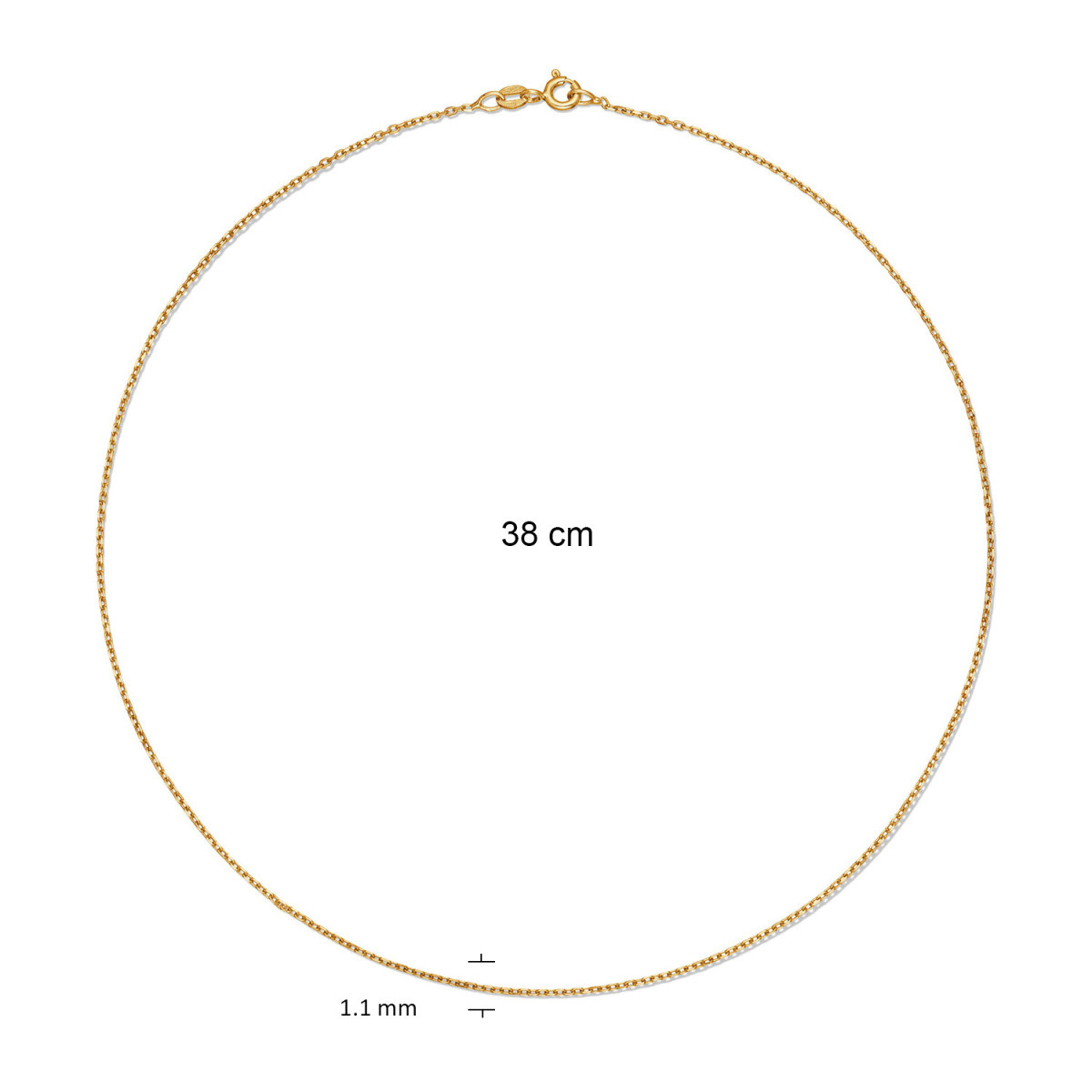 GLOW 201.2738/1.5 gouden anker schakelketting 1.1 mm breed - Lengte 38 cm