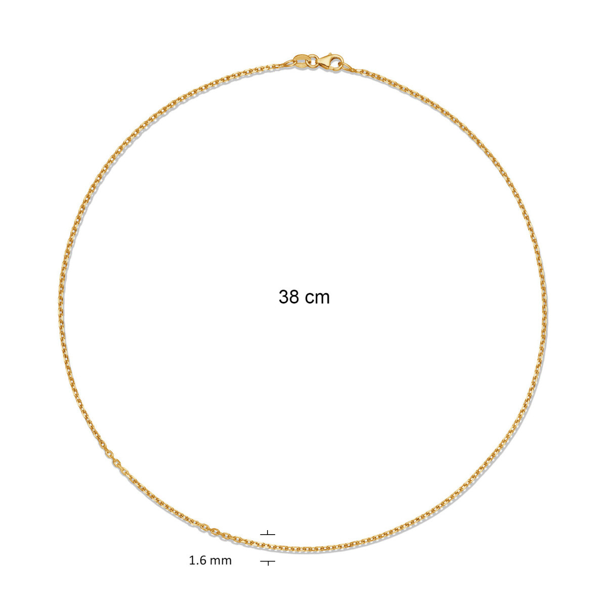 GLOW 201.2938/3.1 glanzende gouden schakelketting anker 1.6 mm breed - Lengte 38 cm