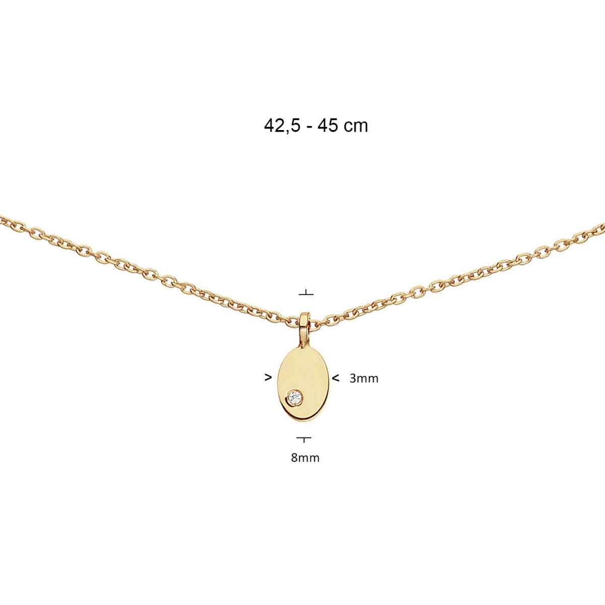 GLOW 202.0009.45 14-karaat gouden ketting met hanger zirkonia ovaal 3 mm x 8 mm - Lengte 42.5-45 cm