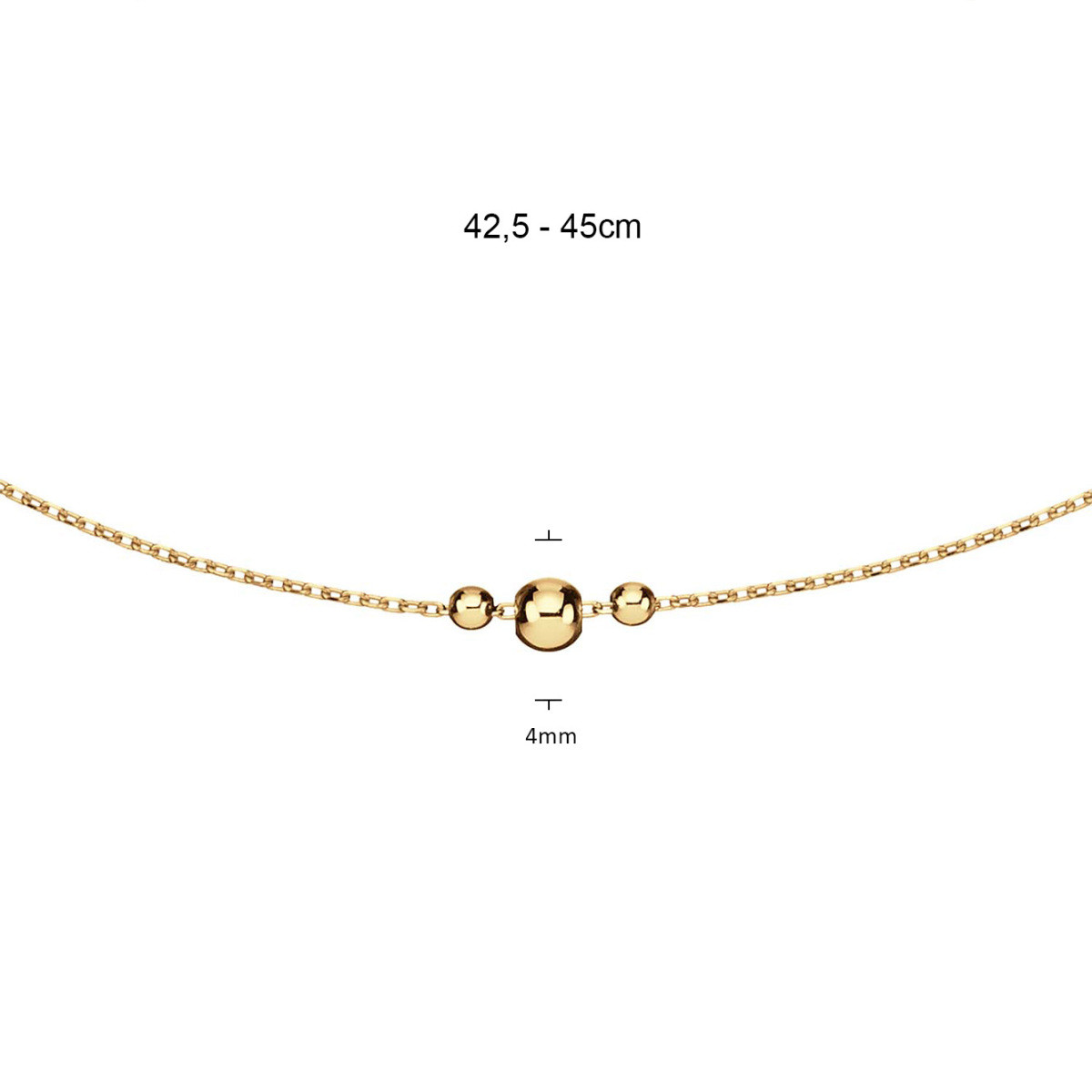GLOW 202.0026.45 14-karaat gouden ketting met hanger bolletjes 4 mm - Lengte 42.5-45 cm