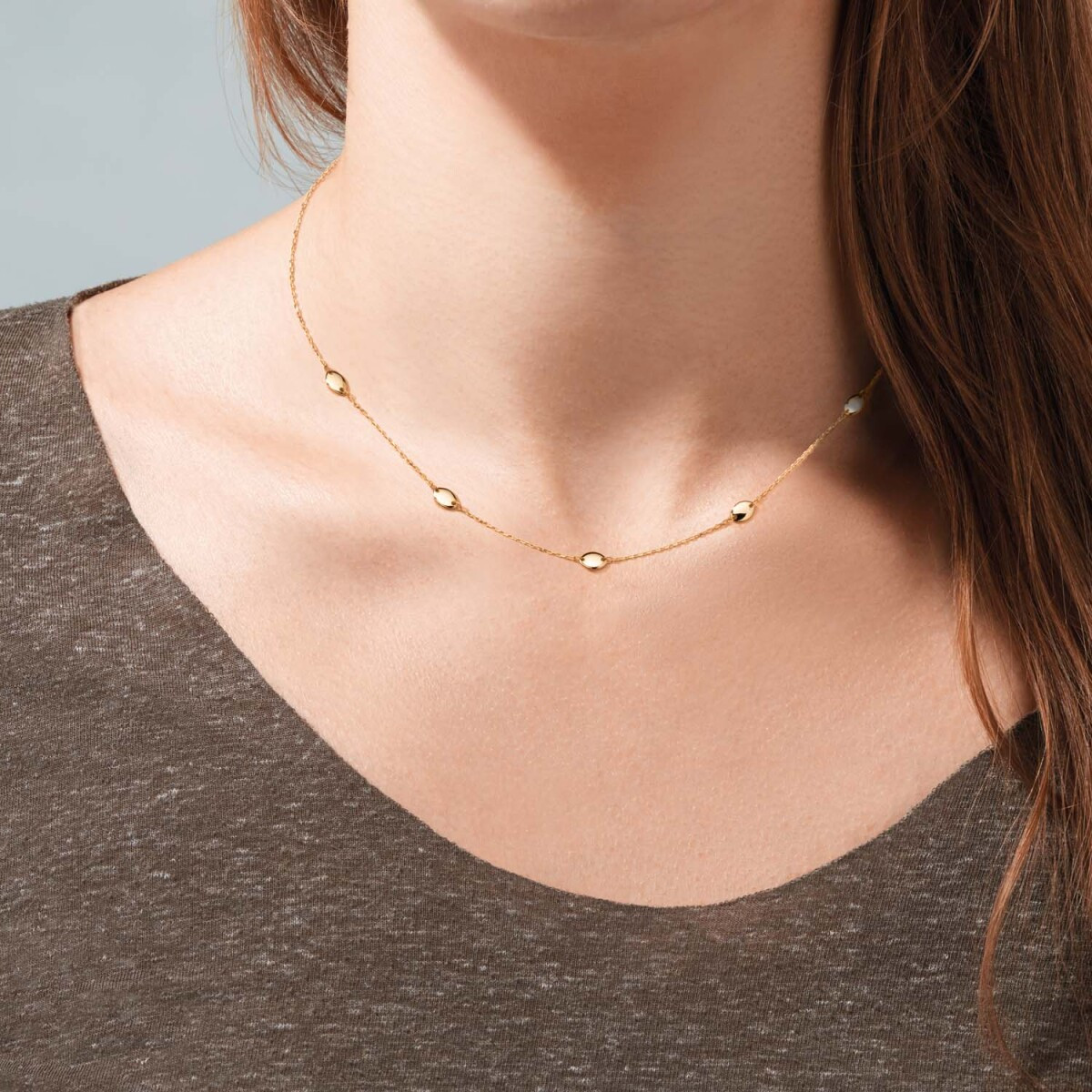 GLOW 202.0027.45 14-karaat gouden ketting met hanger ovale elementen 5 mm x 3 mm - Lengte 42.5-45 cm