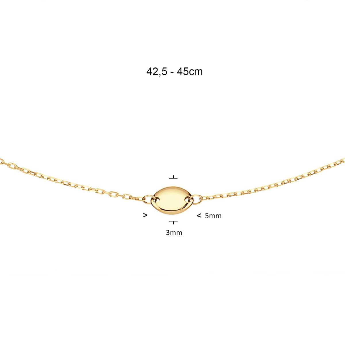 GLOW 202.0027.45 14-karaat gouden ketting met hanger ovale elementen 5 mm x 3 mm - Lengte 42.5-45 cm