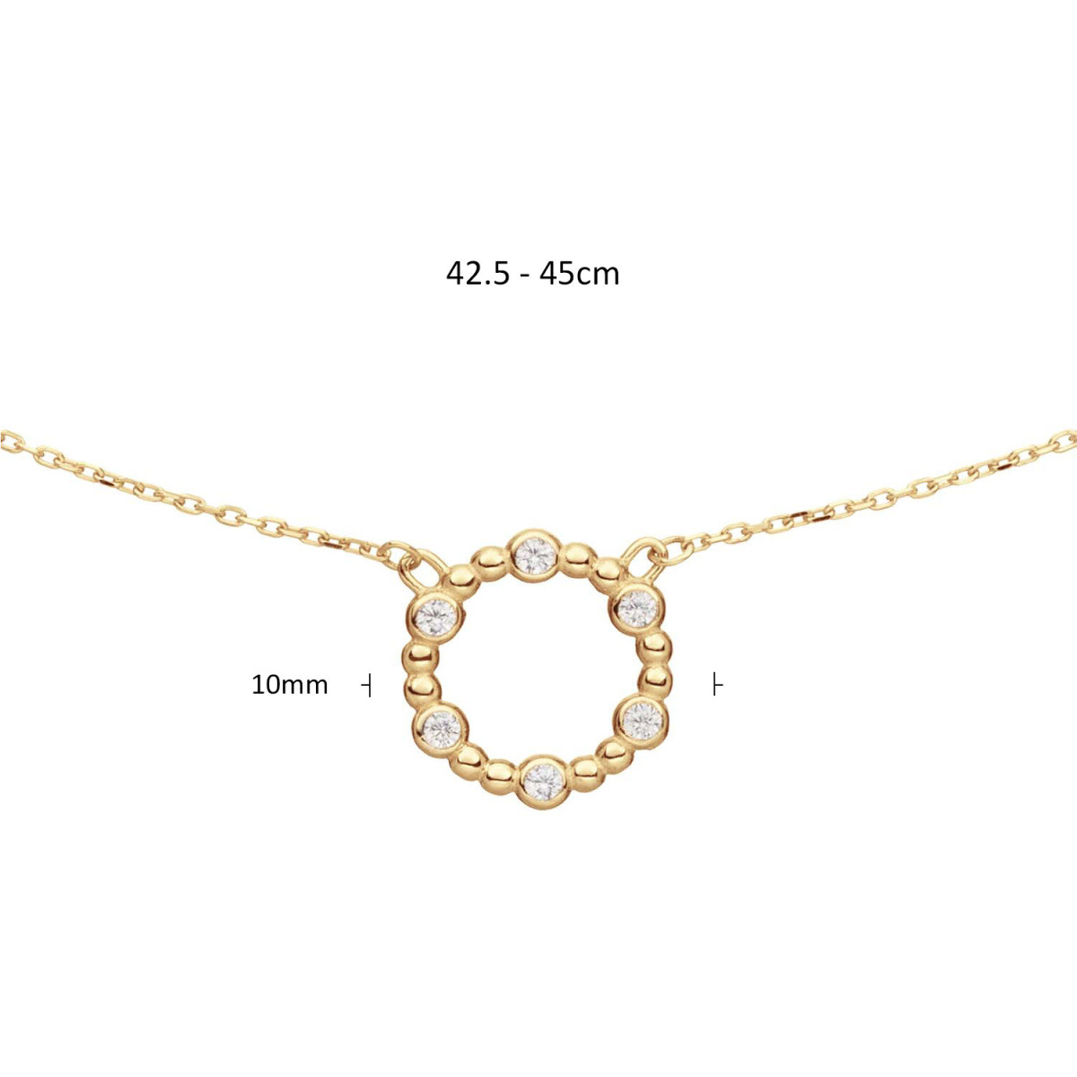 GLOW 202.0068.45 14-karaat gouden ketting met hanger ronde zirkonia hanger 10 mm - Lengte 42.5-45 cm