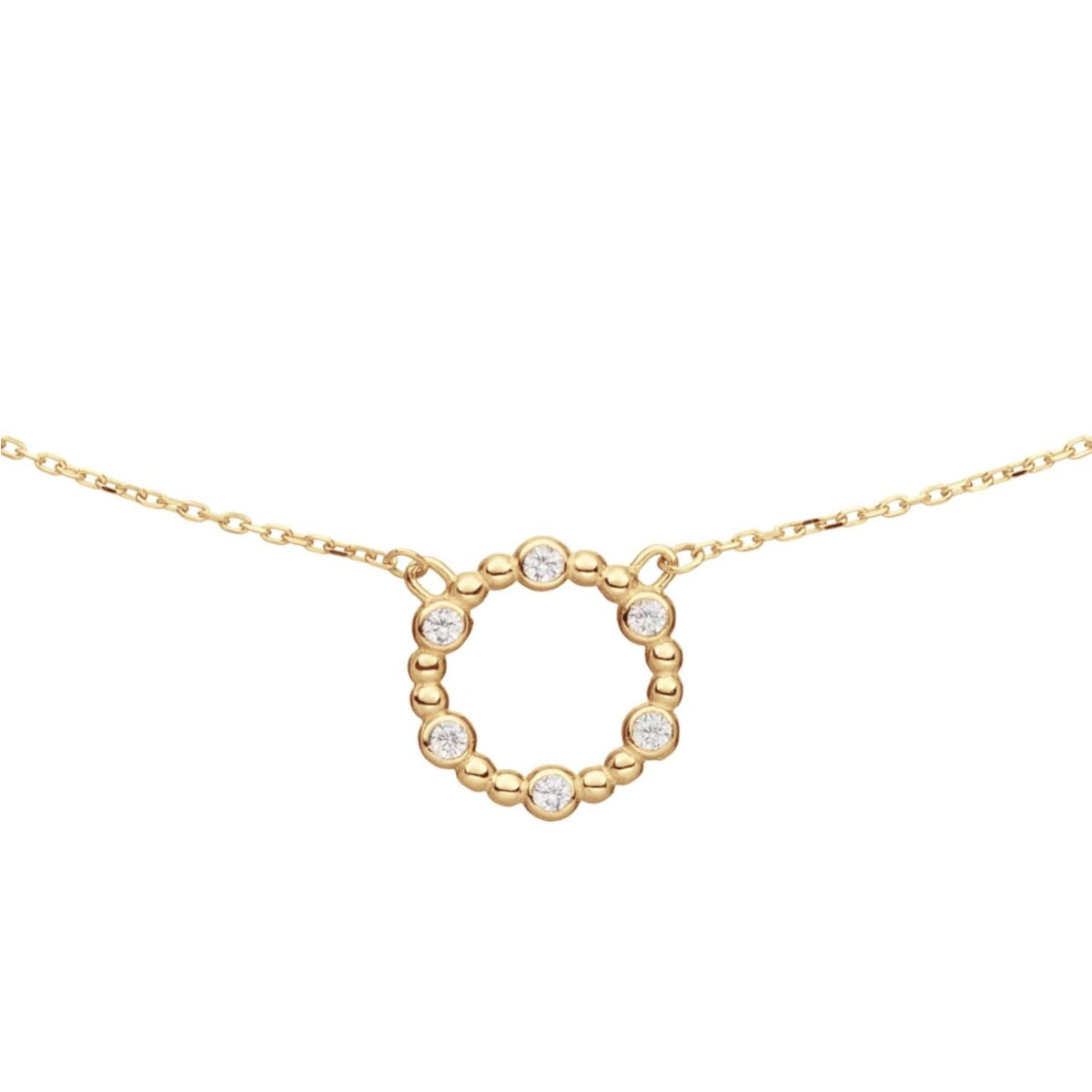 GLOW 202.0068.45 14-karaat gouden ketting met hanger ronde zirkonia hanger 10 mm - Lengte 42.5-45 cm