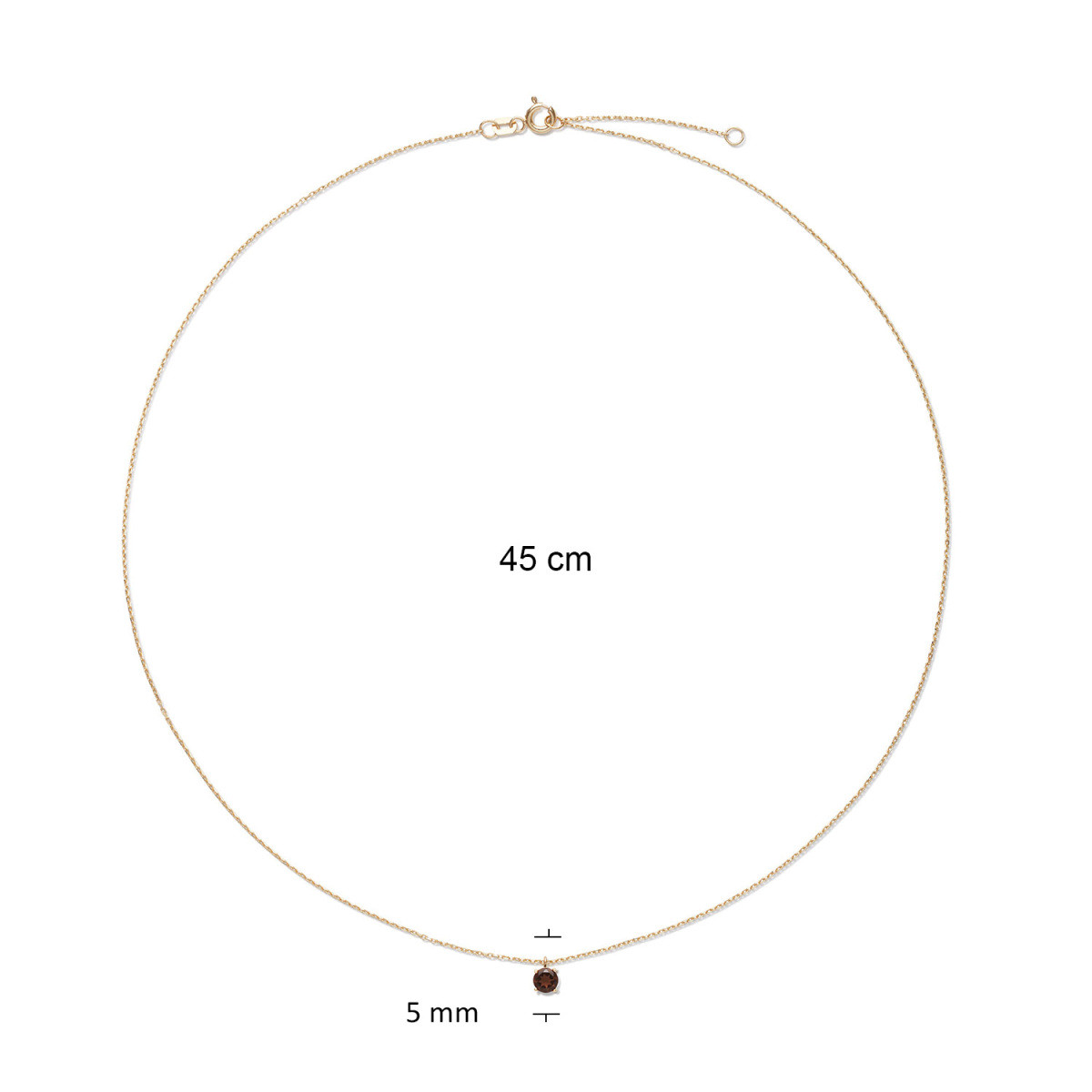 GLOW 202.0242.45 14-karaat gouden ketting met bruine rookkwarts hanger 5 mm - Lengte 45 cm