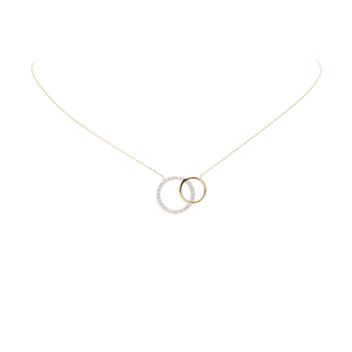 GLOW 202.0677.45 gouden ketting met hanger zirkonia in overlappende cirkels 1 mm breed - Lengte 45 cm