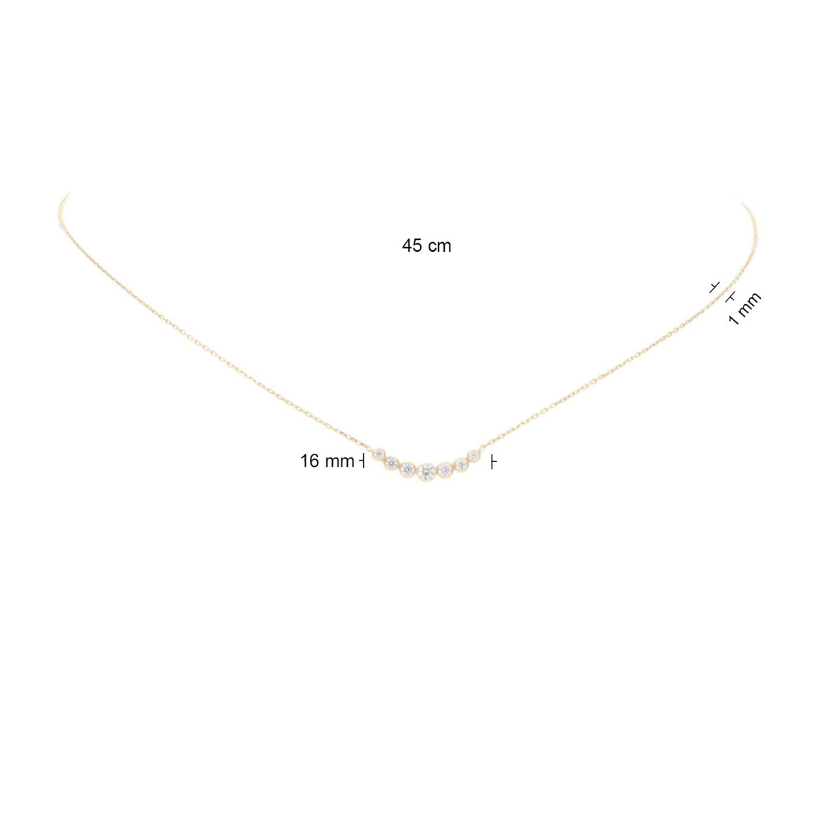 GLOW 202.0679.45 14-karaat gouden ketting met hanger ronde zirkonia elementen 1 mm breed - Lengte 45 cm