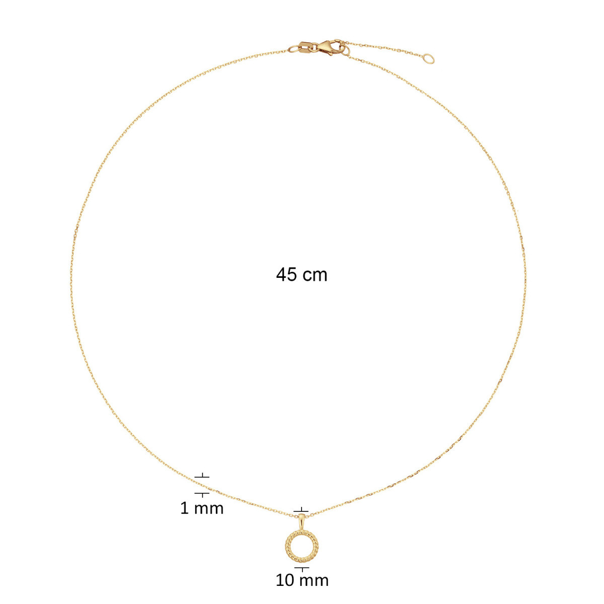 GLOW 202.0797.45 14-karaat gouden ketting met hanger rond bolletje 1 mm breed - Lengte 45 cm