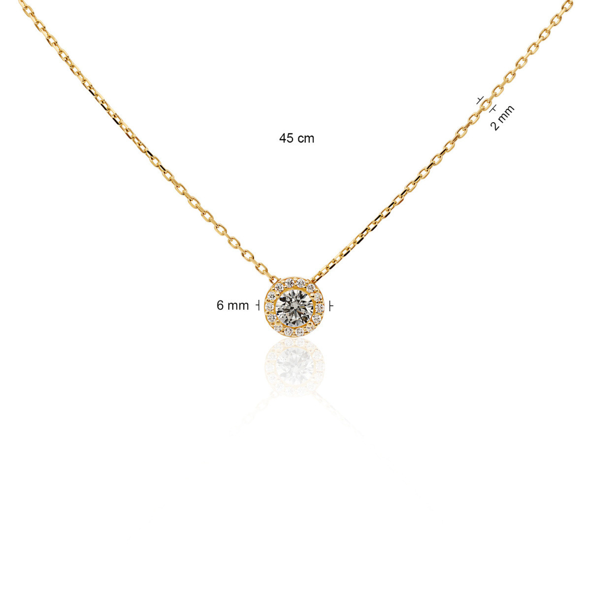 GLOW 202.0928.45 gouden ketting met hanger ronde zirkonia hanger 2 mm breed - Lengte 45 cm