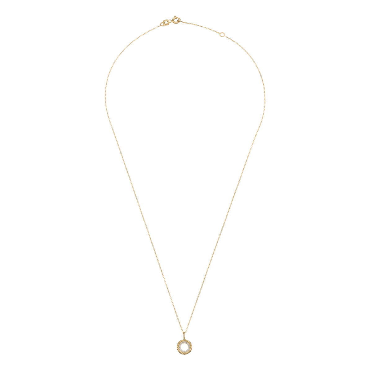 GLOW 202.1616.45 14-karaat gouden ketting met hanger ronde zirkonia hanger 8 mm - Lengte 42.5-45 cm